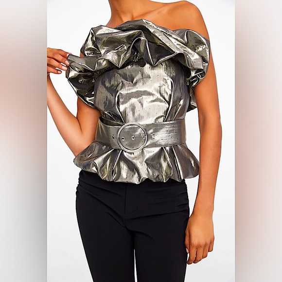ZARA Metallic Belted Blouse - Picture 3 of 7